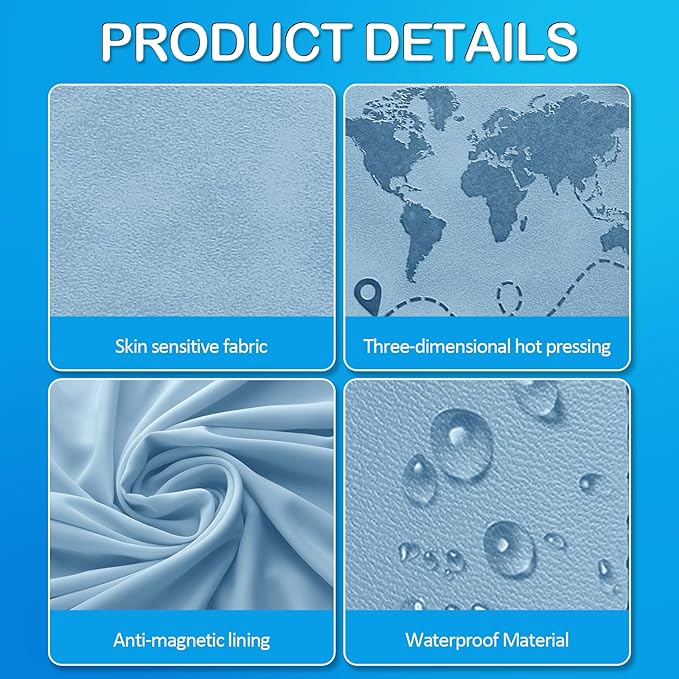 Passport Holders, RFID Blocking Credit Card Holder, PU Leather Vaccine Card Holders for Travel with Magnetic Buckle, Travel Must Haves Cruise Ship Essentials for Men, Women (Blue)