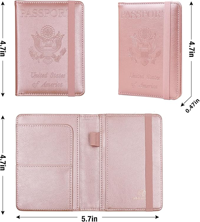 Melsbrinna Premium Leather Passport Holder Covers Case, Waterproof Rfid Blocking Travel Wallet Passport Holder with Pen Holder, Cute Passport Book for Women/Men