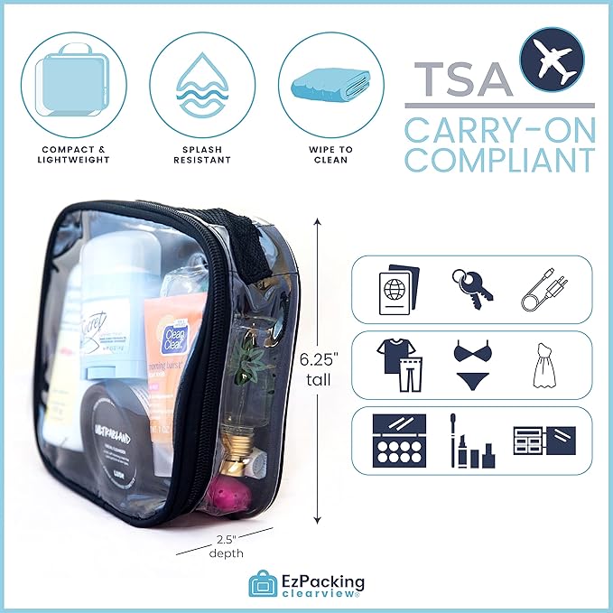 EzPacking Clear TSA Approved 3-1-1 Travel Toiletry Bag for Carry On/Quart Size Transparent Liquids Pouch for Airport Security/Reusable See Through Vinyl & PVC Plastic Organizer Men Women (Burgundy)