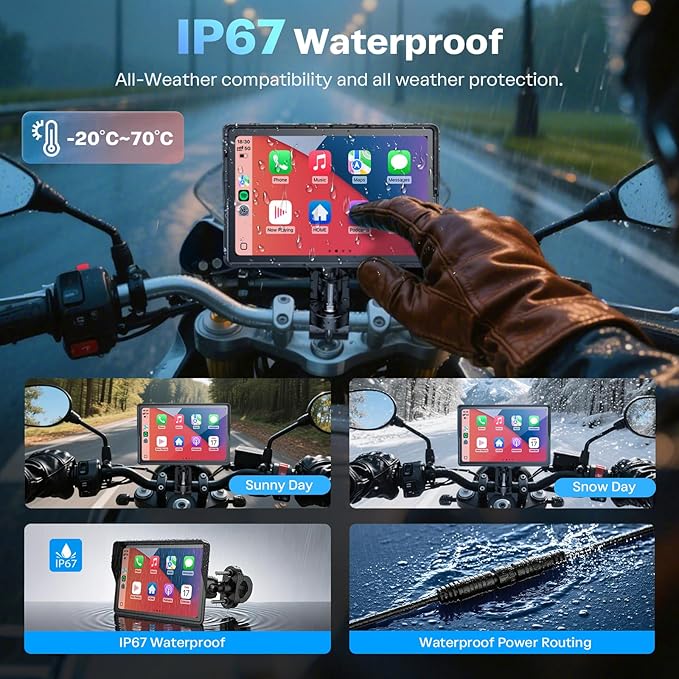 WonVon 5 Inch Motorcycle Carplay GPS Navigation System with Apple Carplay and Android Auto Portable Screen with Dual Bluetooth, Navigation, Siri, Google Assistant（Not Inchluded TPMS）