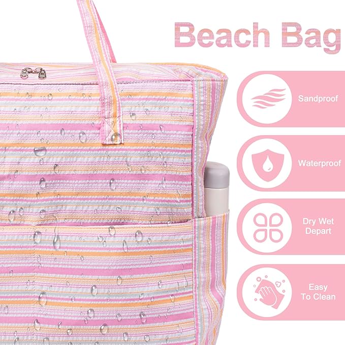 Waterproof Beach Tote Pool Bags for Women Ladies Extra Large Gym Tote Carry On Bag With Wet Compartment for Weekender Travel