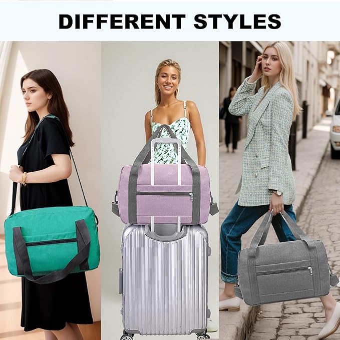 Foldable Carry on Luggage Bag 22x14x9 Personal Item Bag for Airplanes Travel Duffel Bag for Women and Men (40L, Purple)
