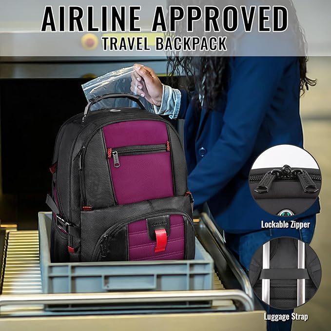 YOREPEK Travel Backpack, Extra Large 50L Laptop Backpacks for Men Women, Water Resistant College Backpack Airline Approved Business Work Bag with USB Charging Port Fits 17 Inch Computer, Purple