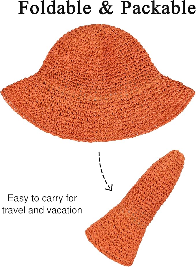 Womens Wide Brim Straw Sun Hat Foldable Floppy Crochet Beach Hat for Summer