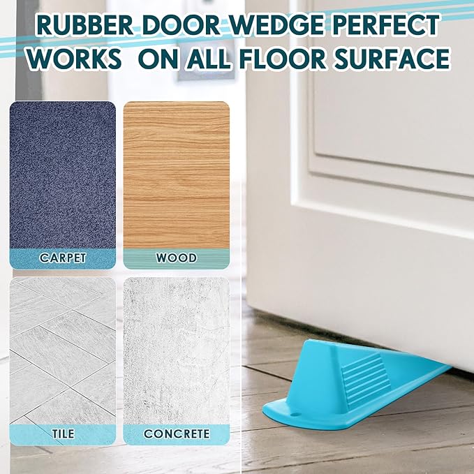 Frienda 6 Pcs Jumbo Door Stoppers Heavy Duty Door Stopper Tall up to 2inch Tall Wedge TPR Large Wedge Stackable Big Rubber Doorstop for Hotel Carpet Hardwood Concrete and Tile (Blue)