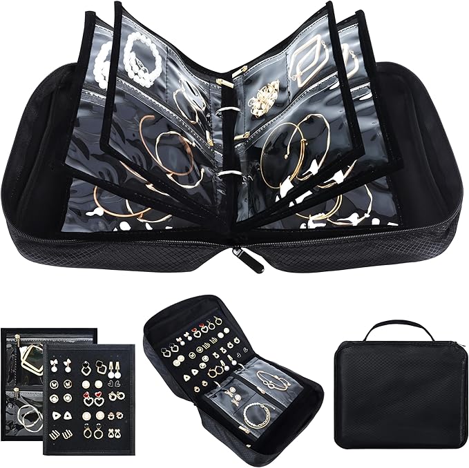 Meneng Travel Jewelry Case Organizer: Jewelry Bags Storage Book Binder with Adjustable 130-Pin Panels - Waterproof Anti Tarnish Storage for Earrings, Bracelets & Full Sets, Portable for Bloggers