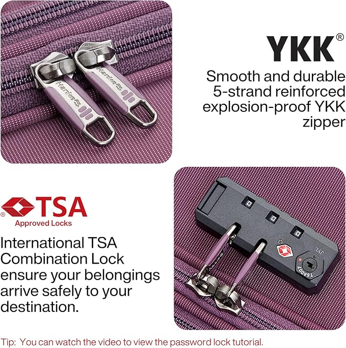 Hanke 20 Inch Expandable Carry On Luggage 22x14x9 Airline Approved Softside Suitcases with Wheels Lightweight Travel Luggage Rolling Suitcase with Lock for Men and Women.(Purple)