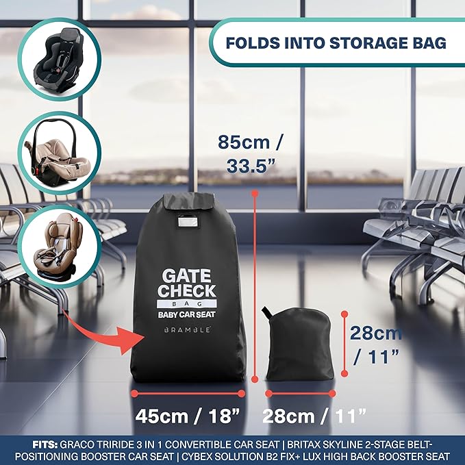 Bramble Infant Car Seat Travel Bag for Airplane - Waterproof Car Seat Cover for Airplane Travel 34" - Booster Seat Travel Bag Carseat Carrier for Airport, Black