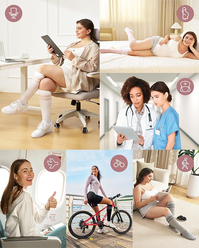 Momcozy Compression Socks for Women Wide Calf, 15-20mmHg Knee High Support Socks for Pregnancy, Nurses, Travel, Flying