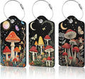 3 PCS Mushroom Luggage Tags,Colorful Butterfly Moon Star Suitcase Tags Privacy Cover ID Label with Stainless Steel Loop and Address Card for Travel Bag Suitcase