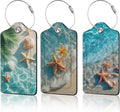 Starfish Seashell on Beach Luggage Tags for Suitcase,3 Pack Luggage Tag Leather Privacy Cover ID Label with Stainless Steel Loop for Women Men