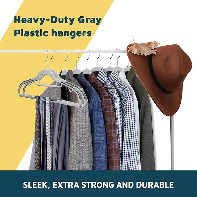 Lifemaster Plastic Clothes Hanger Set - 30 Pieces Versatile, Lightweight, Space-Saving, Non-Slip, Slim Designed, Dry and Wet Clothes Hanger Set with 360° Swivel Hook and Rubber Coating - Gray