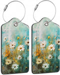 2 Pack Luggage Tag for Suitcase, Vintage Wild Flowers Leather Bag Tags Identifiers Privacy Cover ID Label with Durable Steel Loop for Women Men Kids Girls Travel