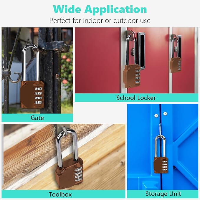 CL21MC 2.6 Inch Long Shackle Combination Lock, 4 Digit Combination Padlock Set Your own Combination for Gym Locker Lock, School, Gates, Doors, Toolbox, Hasps and Storage (Mocha Mousse (L) *1)