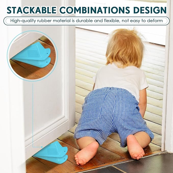Frienda 4 Pcs Jumbo Door Stoppers Heavy Duty Door Stopper Tall up to 2inch Tall Wedge TPR Large Wedge Stackable Big Rubber Doorstop for Hotel Carpet Hardwood Concrete and Tile (Blue)