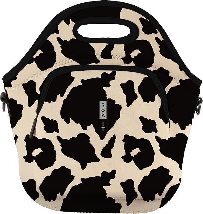 Sok It LunchTote Zippered Bag Insulated Neoprene Caddy (Cow Print, X-Large 6.5 Quart Lunch Tote)