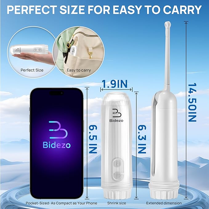 Portable Bidet, Mini IPX6 Waterproof Handheld Personal Travel Bidet with 2 Pressure Modes, 180° Adjustable Nozzle for Personal Hygiene/Soothing Postpartum Care/Perineal & Hemmoroid Treatment