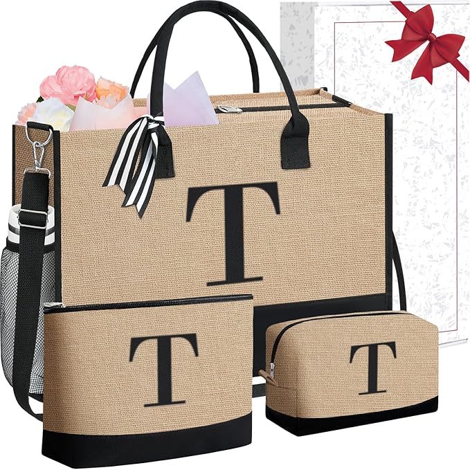 BAGAIL Initial Tote Bag, Personalized Birthday Gifts for Women, Teacher, Friends, Mom, Wedding, Monogrammed Beach Bag