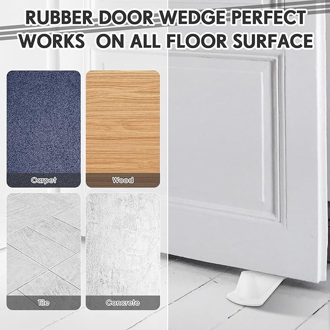 Frienda 2 Pcs Jumbo Door Stoppers Heavy Duty Door Stopper Tall up to 2inch Tall Wedge TPR Large Wedge Stackable Big Rubber Doorstop for Hotel Carpet Hardwood Concrete and Tile (White)