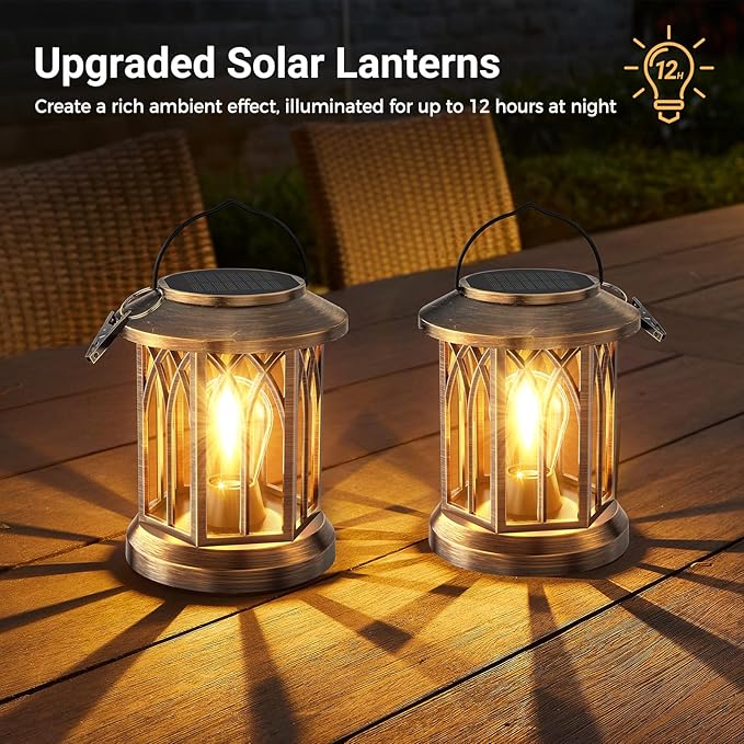 WdtPro Solar Lanterns Outdoor Lights, 6 Pack Bright Lanterns Outdoor Waterproof with Clip Patio Decor, Hanging Solar Lights for Outside Garden Yard Front Porch Table Decoration (Antique Copper)