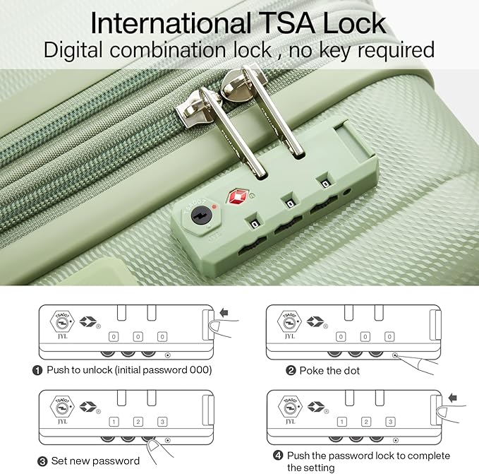 Hanke 20 Inch Expandable Carry on Luggage 22x14x9 Airline Approved Lightweight PC Hard Shell Suitcases with Wheels Travel Luggage Rolling Suitcase Travel Luggage Bag for Weekender(Bamboo Green)