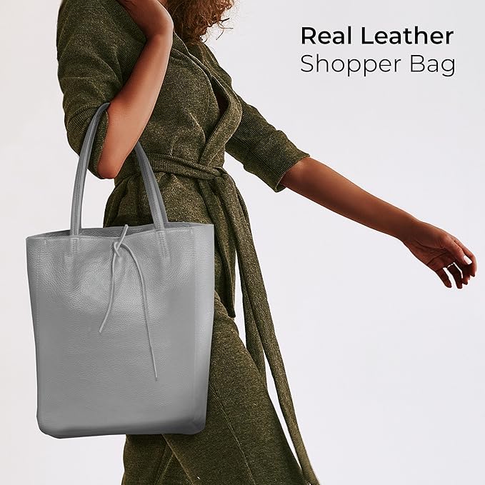 Italian Calf Leather Tote for Women with Zipper, Inner Pocket & Flat Base | Soft Unlined Shopper for Work & Travel