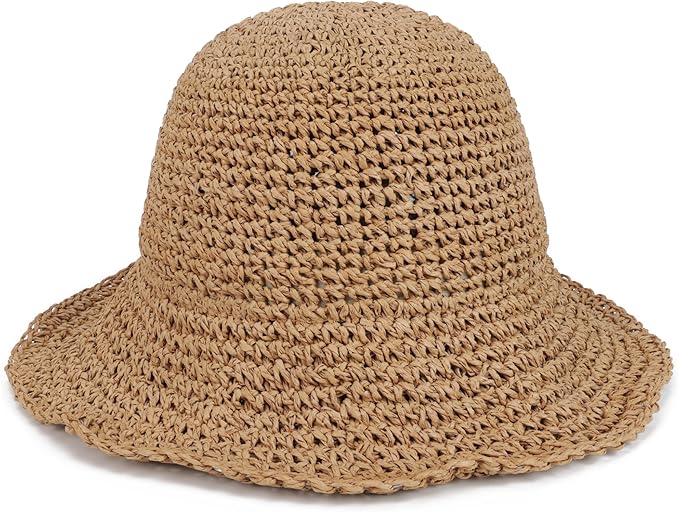 Womens Wide Brim Straw Sun Hat Foldable Floppy Crochet Beach Hat for Summer