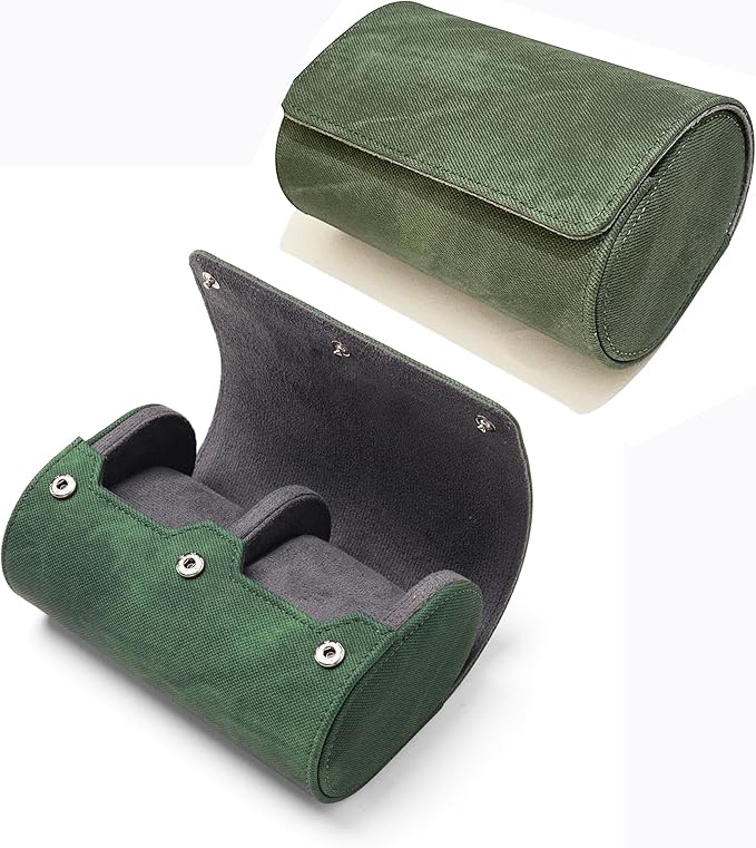 Longjet Watch Roll Travel Case for Men Portable Watches Organizer Box with Removable Velvet Pillow Holder (2 Slot Denim Green)