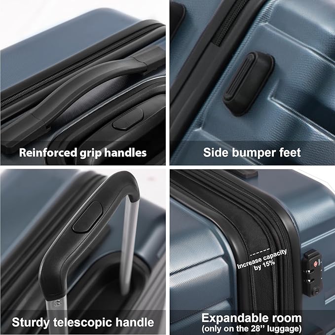 Coolife Larage Luaggage Hardside Expandable Suitcase with Spinner Wheels Checked 28-Inch（silver）