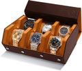 Napa Leather Watch Case for Men - Watch Roll Storage Organizer & Watch Display - Six Slot Luxury Watch Box for Home or Travel - Mens 6 Watch Holder Case (Brown Tan)
