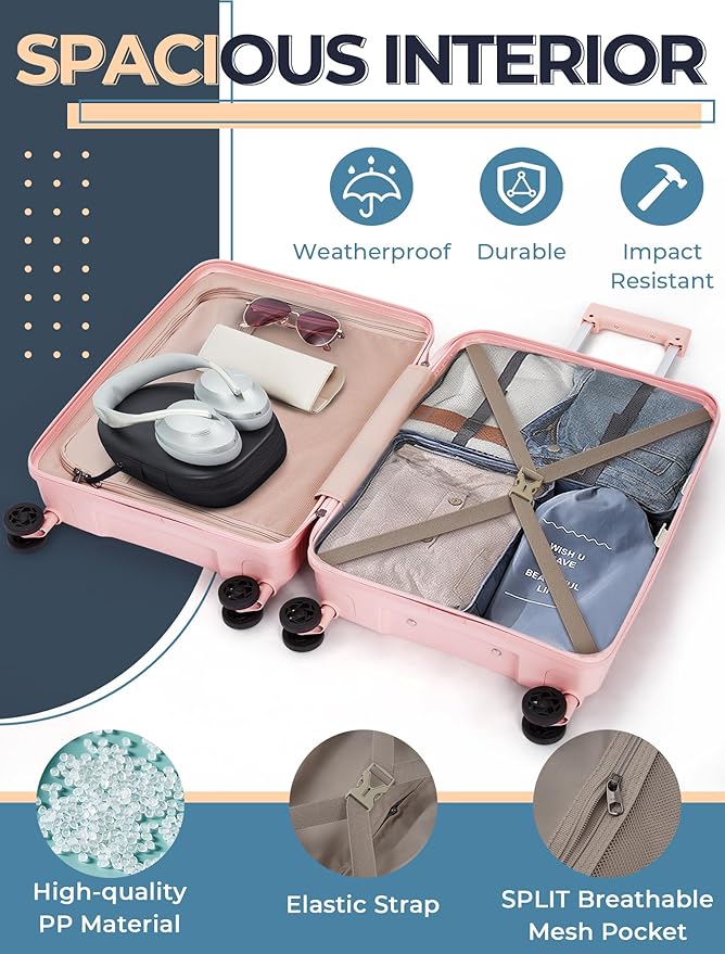 Luggage Sets 5 Piece, Suitcases with Wheels, Hardshell Suitcase Set, PP Carry on Luggage Set with TSA Lock, Travel Luggage