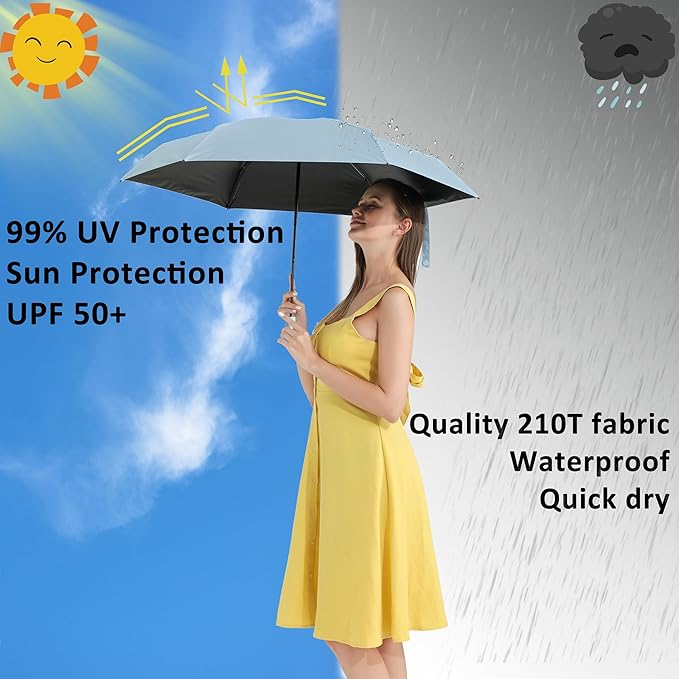 BAODINI Small UV Protection Travel Umbrella Compact for Rain and Sun UPF 50+ 41 inch Portable Umbrella for Women and Men