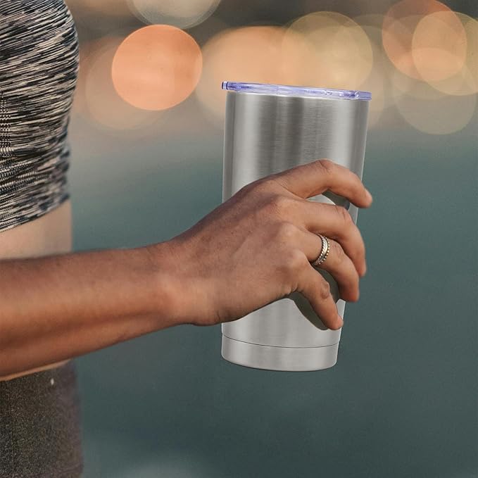 20 oz Tumbler Coffee Tavel Tumblers Bulk with Lid Stainless Steel Double Wall Vacuum Insulated Mug Powder Coated Cups fit Car Cupholder for Hot and Cold - Stainless Steel, 12Pack