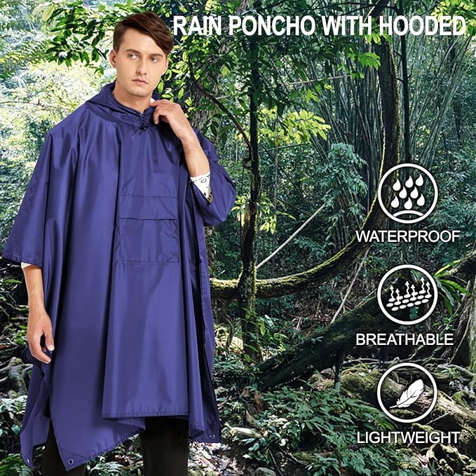 salamra Hooded Rain Poncho Waterproof Raincoat Jacket for Men/Women/Adults with Pocket