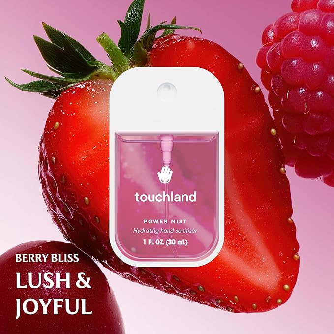 Touchland Power Mist Hydrating Hand Sanitizer Spray, TOP 5 Set (Applelicious, Sandalwood, Lavender, Berry, Citrus), 1 FL. OZ. Travel Size (Set of 5)