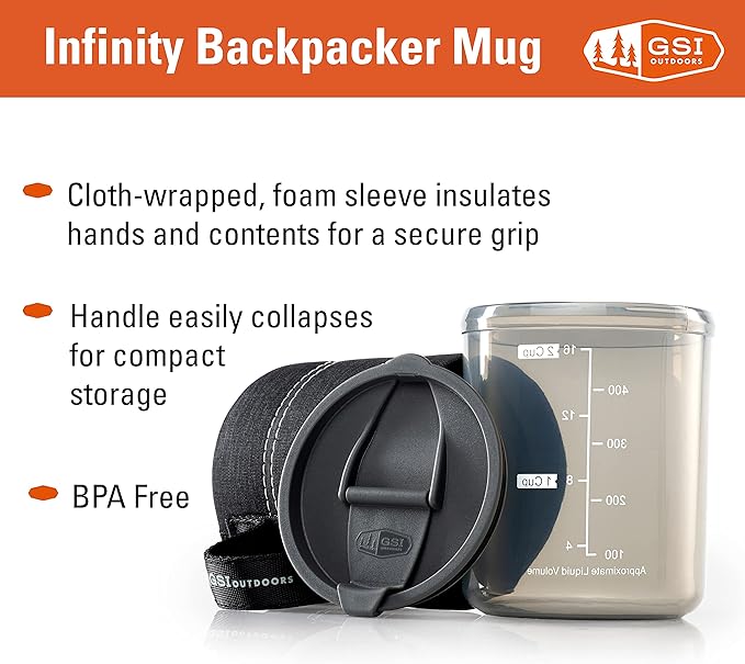 GSI Outdoors Infinity Backpacker Mug I Lightweight, BPA-Free Coffee Cup for Travel, Camping Gear, Backpacking and Outdoors - 17 oz.