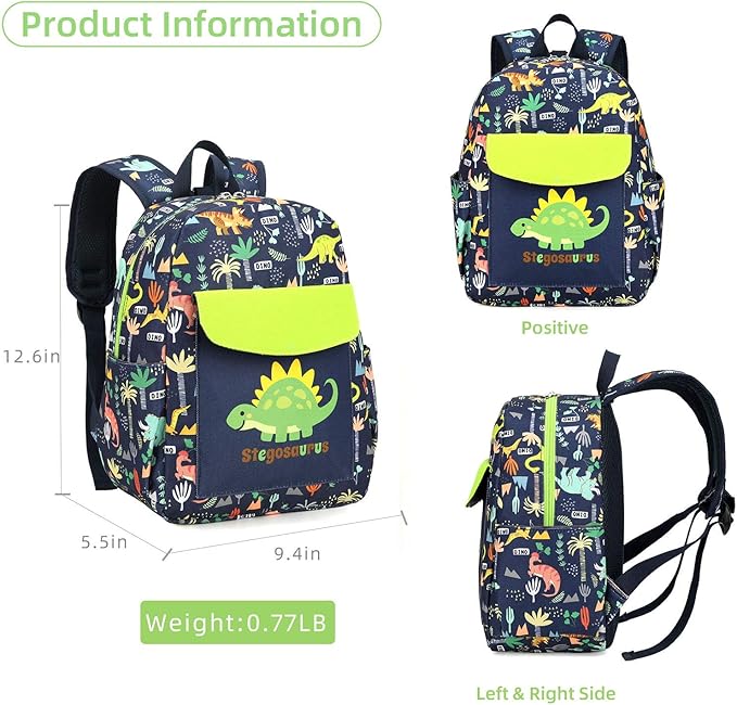 willikiva Cute Zoo Little 2d Backpack Kid Backpacks for Girls and Boys Toddler Backpack Waterproof Preschool Safety Harness Leash(Green Dinosaur)