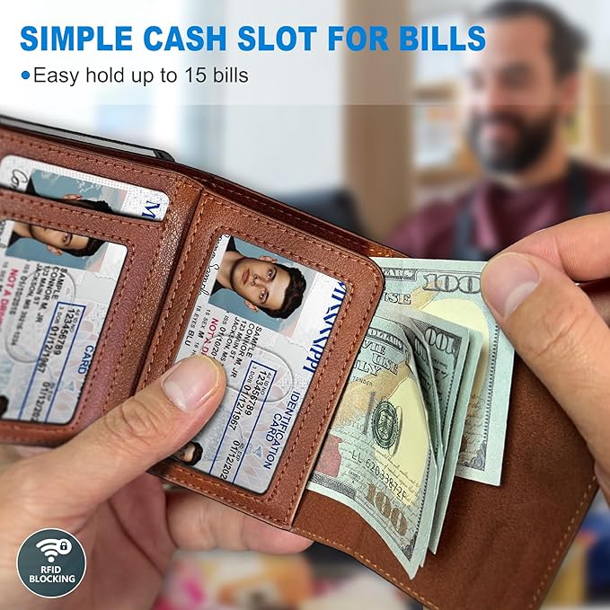 Airtag Wallet for Men,with Cash Pocket 2 ID Window 9-12 Cards,Metal Case Smart Slim Pop Up Credit Card Holder Flip with Magnetic Closure RFID Blocking Trifold wallet with Gift Box