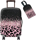Luggage Cover + Tag, Pink Leopards Travel Suitcase Cover for 18-20 inch Luggage (S) with Concealed Zipper, Washable Elastic Cloth, Dustproof, Anti-Scratch