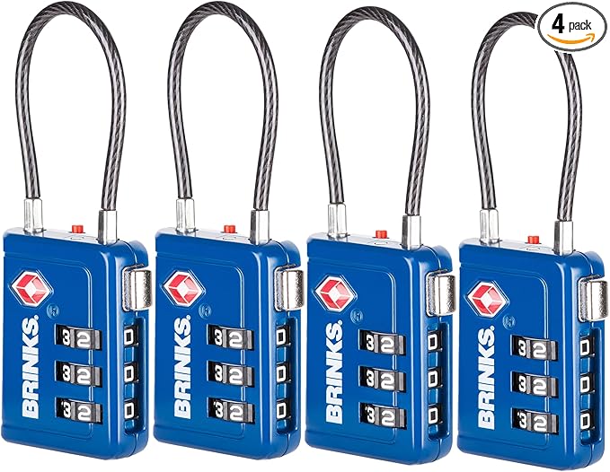 Brinks TSA Accepted Indicator Luggage Lock, Blue - Ressetable Combination, New More Secure TSA008 Key, 4 Pack