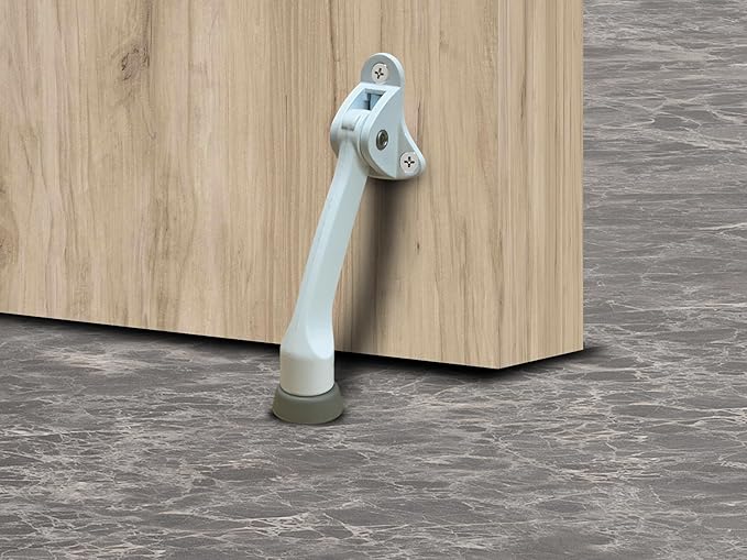 QCAA Heavy Duty Kickdown Door Stopper, 4", Zinc Die Cast, White, 1 Pack, Made in Taiwan