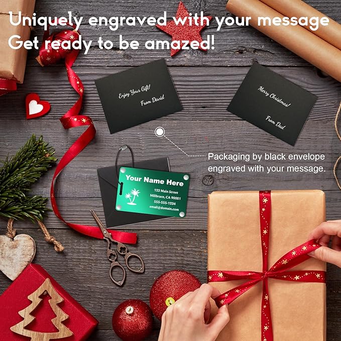 Personalized Luggage Tags: Custom Metal Luggage Tags for Suitcases, Backpacks and Bags with Your Personalized Text (Green)