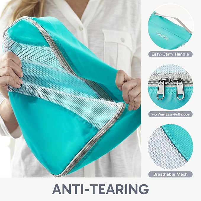 ALL INCLUDED 10 Set Durable Packing Cubes for Suitcases,OlarHike Essentials for Travel, UPGRADED Anti-Tear Stitching, NEW Improved Luggage Packing Organizers for Travel Accessories (Turquoise)