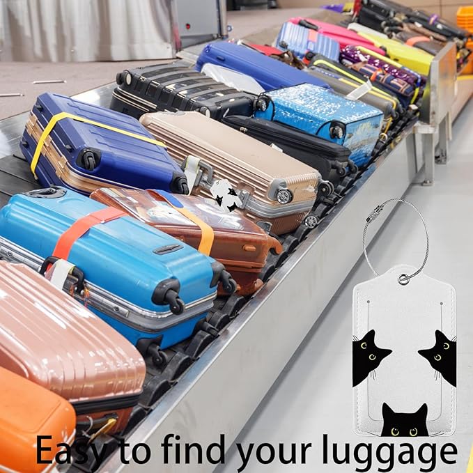 Cat's Gaze 2 Pack Luggage Tag for Suitcase, Cute Unique Leather Bag Tags Identifiers Privacy Cover ID Label with Steel Loop for Women Men Kids Girls Travel