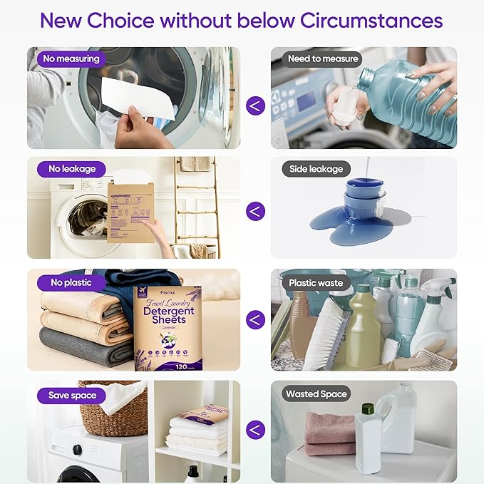 Eco-friendly Laundry Detergent Sheets - 120 Loads, Plastic-Free Washer Strips, Lavender Liquidless Laundry Sheets