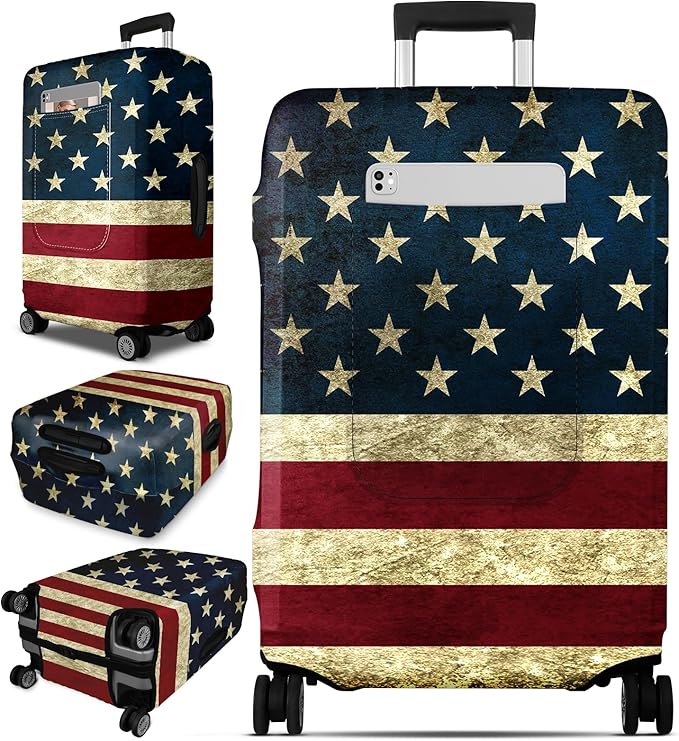 Slohif Luggage Cover for Suitcase Tsa Approved Protector - Luggage Sleeve Large Suit Case Cover Travel Stretch Baggage Case Protective Washable Fit 18-20 Inch Flag XS