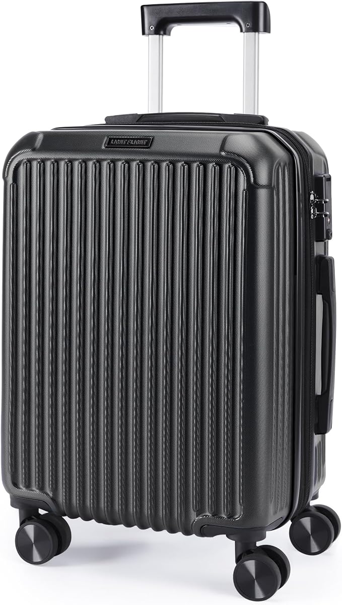 LIGHT FLIGHT Carry On Luggage 22x14x9 Airline Approved, Durable Hard Shell Carry On Suitcases with Wheels, Expandable Hardside Lightweight Travel Luggage with TSA Lock 20 Inch Carry on, Black