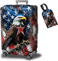 Luggage Cover + Tag, Eagle American Flag Travel Suitcase Protector for 22-24 inch Luggage (M) with Concealed Zipper, Washable Elastic Cloth, Dustproof, Anti-Scratch