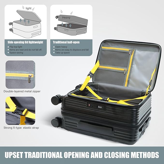 buy 0ne get 0ne free! 20 Inch Expandable Carry on Luggage PC Hard Shell TSA Suitcase Top Opening 360°Rolling Wheels Travel Luggage Suitcase(Black)