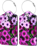2 Pack Luggage Tags for Suitcases,Flowers Luggage Tag,PU Leather Id Label Luggage Tags with Stainless Steel Loop and Privacy Cover for Women Men Teens Travel